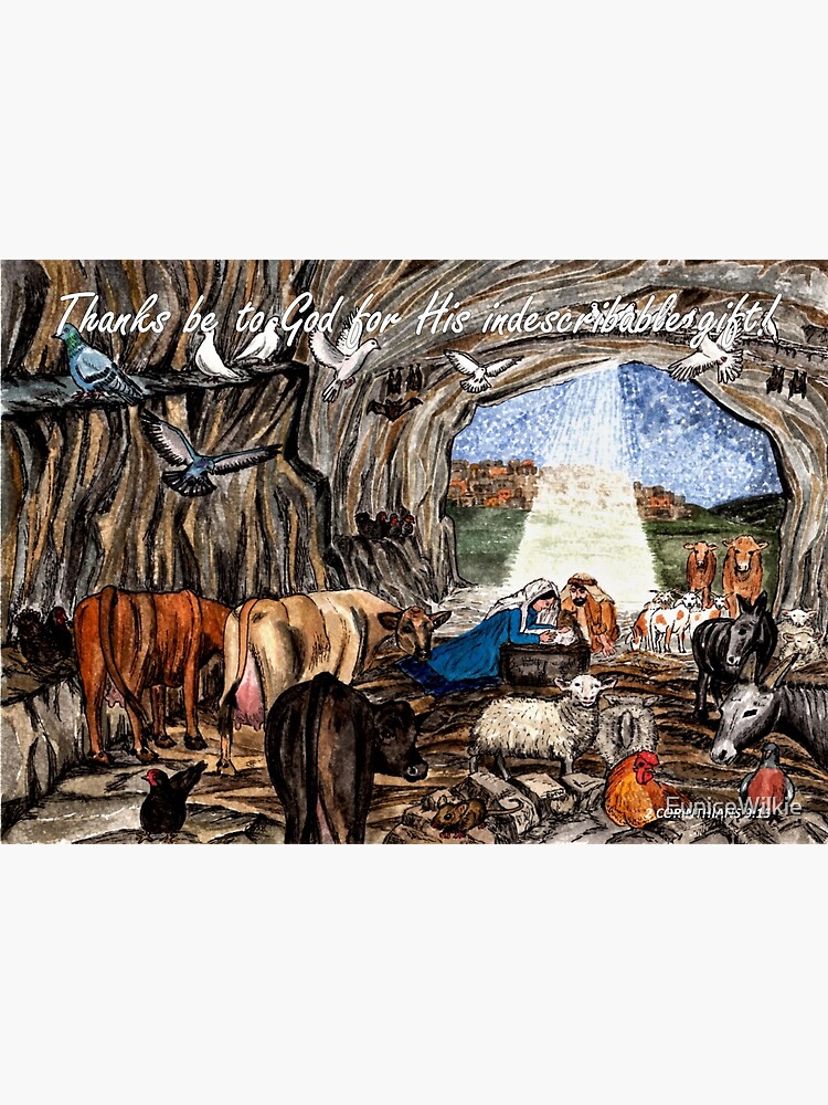 Thumbnail 2 of 2, Greeting Card, Thanks be to God - Nativity Scene with Bible Verse 2 Cor 9:15 designed and sold by EuniceWilkie.
