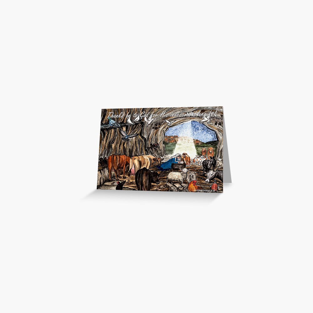 Thanks be to God - Nativity Scene with Bible Verse 2 Cor 9:15 Greeting Card