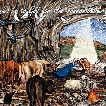 Artwork thumbnail, Thanks be to God - Nativity Scene with Bible Verse 2 Cor 9:15 by EuniceWilkie