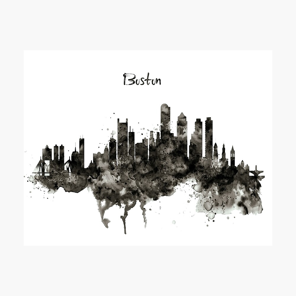 Boston Skyline Schwarz Und Weiss Poster Von Caracatita75 Redbubble