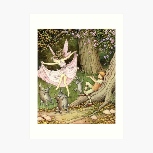 Rabbits and a Fairy Dance to the Piper - Ida Rentoul Outhwaite Art Print