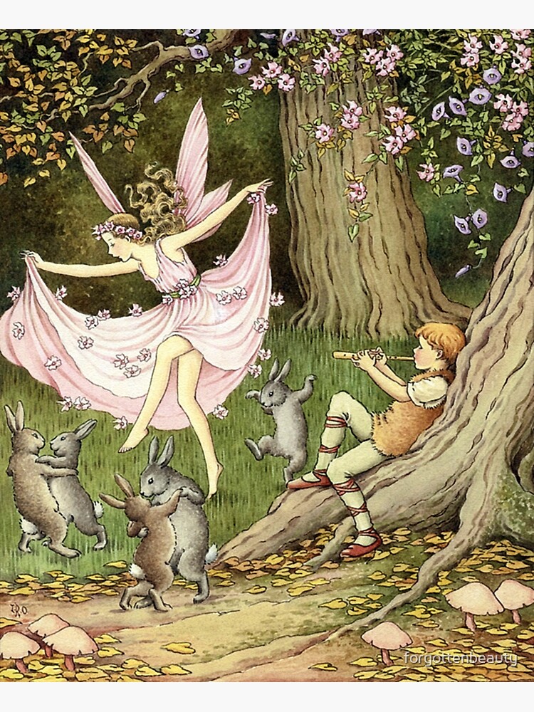 Rabbits And A Fairy Dance To The Piper Ida Rentoul Outhwaite Greeting Card By Forgottenbeauty Redbubble