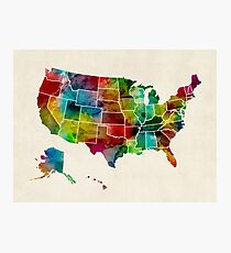 United States Watercolor Map Photographic Print