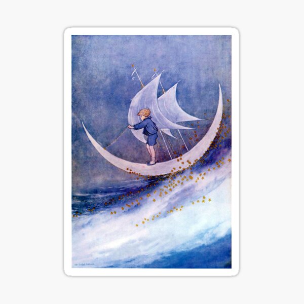 Vista previa del artículo con la obra «Navegando en un barco lunar en el mar estrellado - Ida Rentoul Outhwaite», diseñado y vendido por forgottenbeauty.