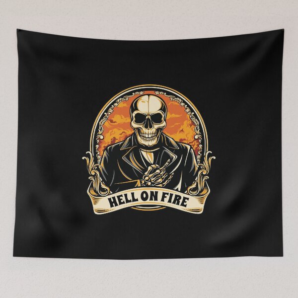 Item preview, Halloween Skull Hell on fire Vintage Skeleton Emblem designed and sold by peter2art.