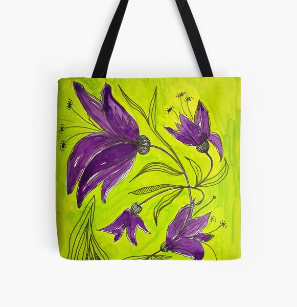 Handpainted Bag Pink Crossbody Bag Purple Poppy Flowers 