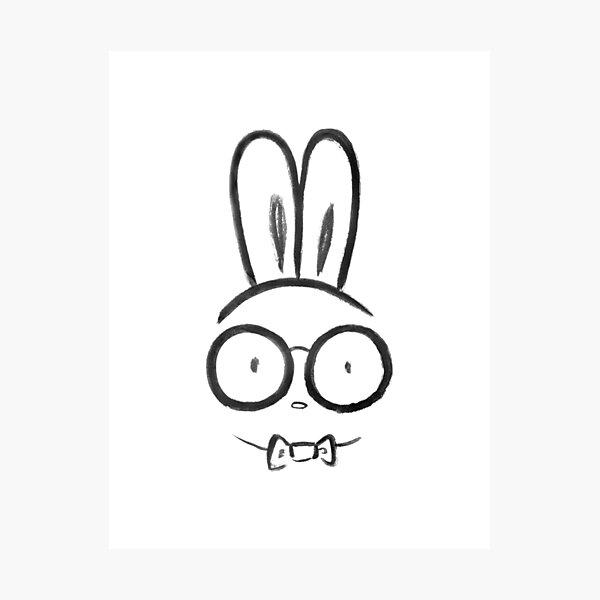 Lámina fotográfica Lindo conejito nerdy en lentes grandes estilo kawaii ilustración en blanco