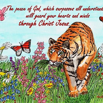 Artwork thumbnail, Tiger in a Perfect World - With Philippians 4:7 Bible Verse by EuniceWilkie