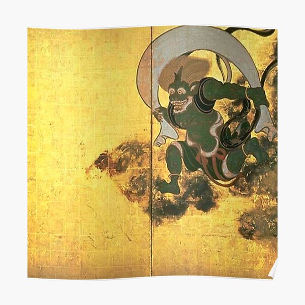 Fujin Raijin-zu (Picture of Wind and Thunder Gods), early Edo period, two panels. National Treasure, Kyoto National Museum Poster