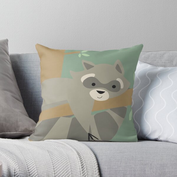 Racoon on Tree Throw Pillow
