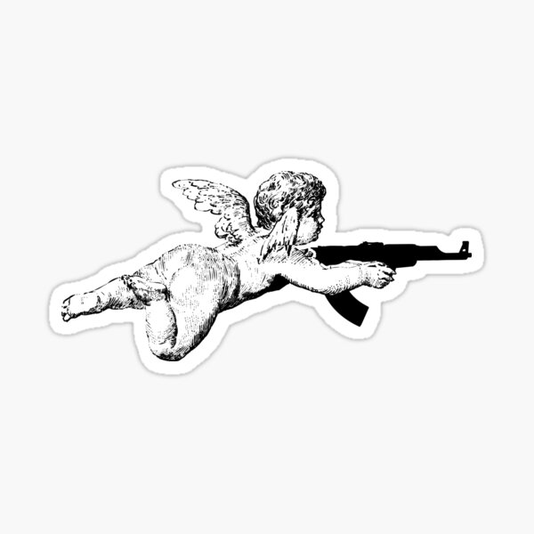 Cherub Angel with AK Sticker for Sale by omarmouna  Redbubble