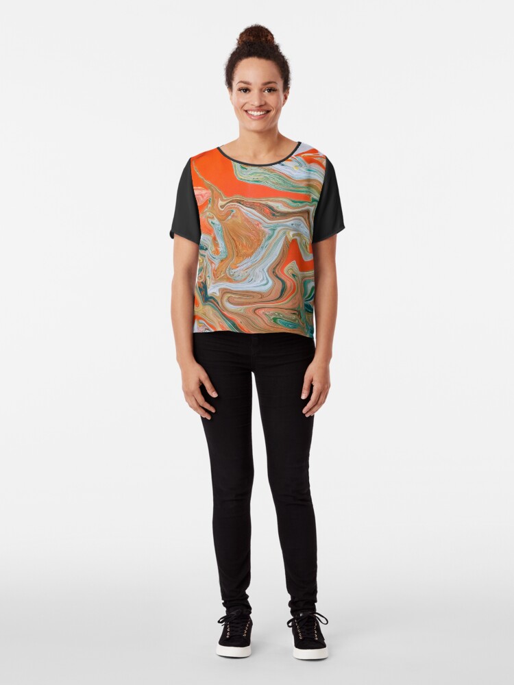 Alternate view of Abstract Art- Title "Orange Granite" Chiffon Top