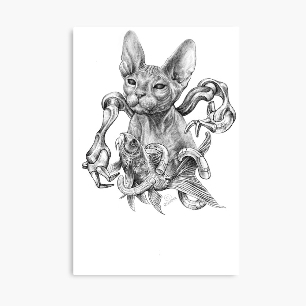 Impression Photo Chat Steampunk Dessiner Biomecanique De Poissons Chaton Sphinx Chaton Mecanicien Par Rishama Redbubble
