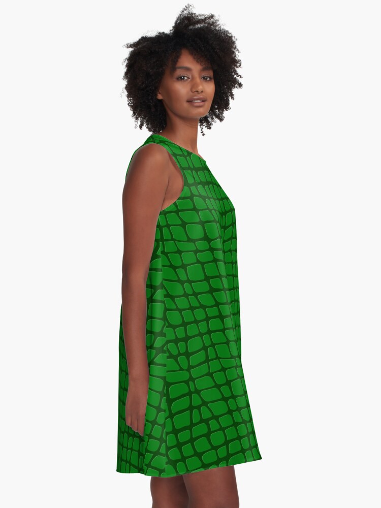 Green Crocodile Skin Pattern Animal print A Line Dress