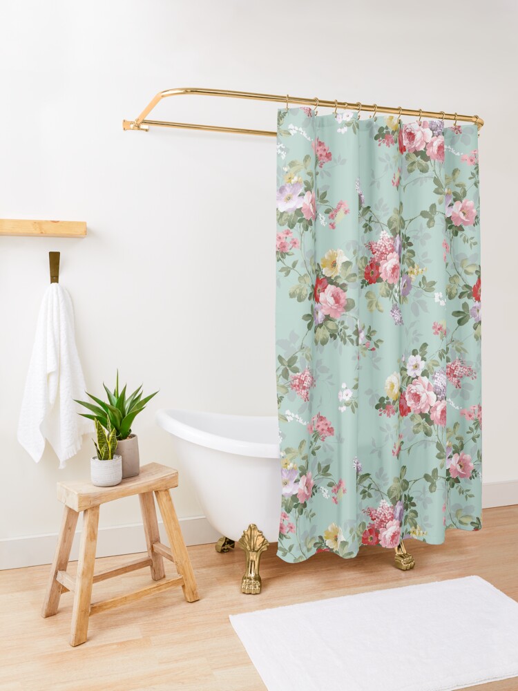 Alternate view of Elegant vintage pink roses floral pattern Shower Curtain