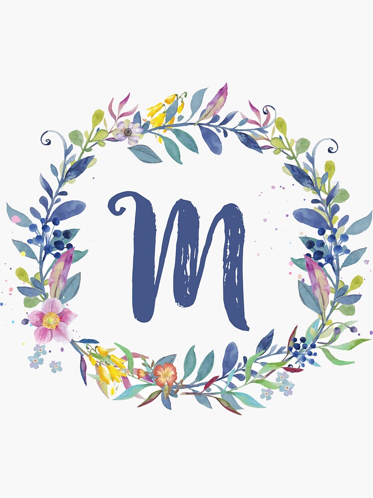 Monogram M Floral Sticker by Quaintrelle, Redbubble