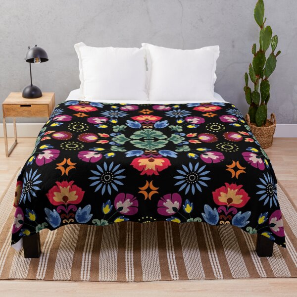 Fiesta Folk Black Throw Blanket