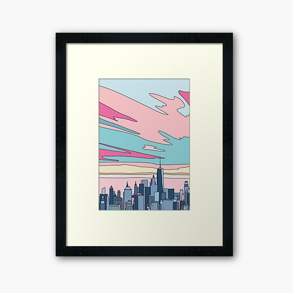 Ciudad puesta de sol por Elebea Lámina enmarcada