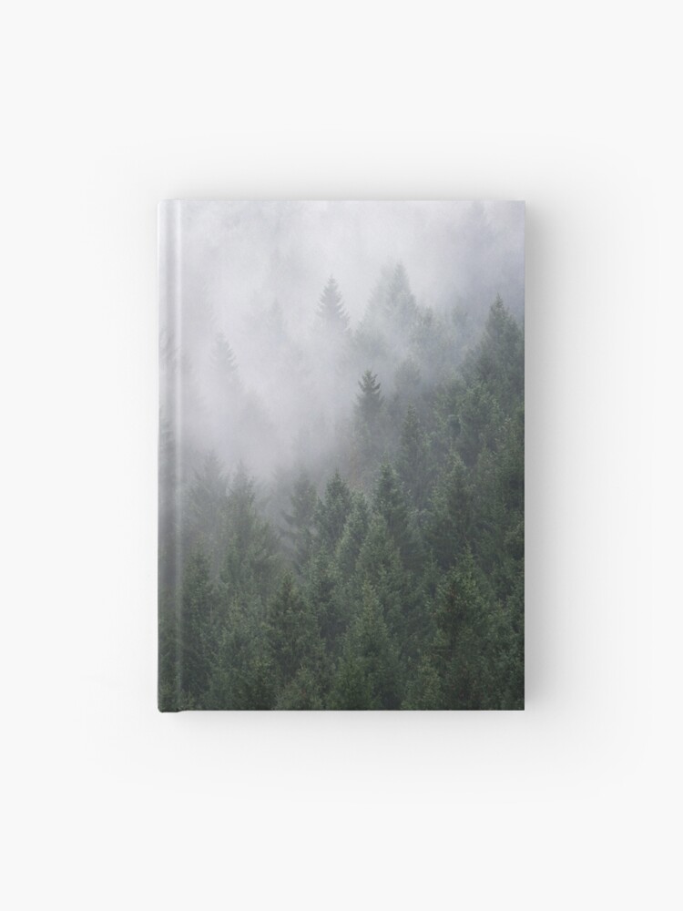 Home Is A Feeling // Misty Retro Fall Wilderness Fairytale Evergreen Forest  With Trees Covered In Magic Fog Season | Hardcover Journal