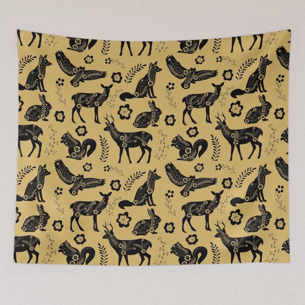 Item preview, Folk Art Forest Animals, Mustard designed and sold by Theodora Gould.