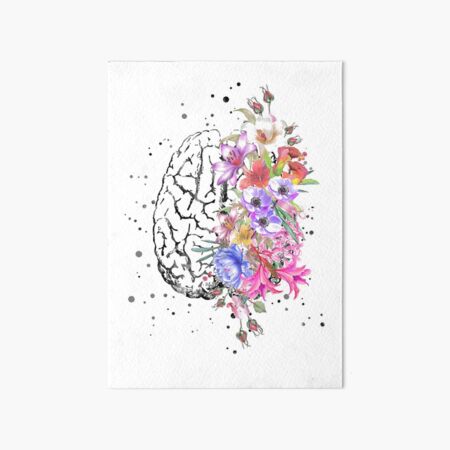 Brain anatomy,  watercolor Brain, flowers brain, brain with Flowers Art Board Print