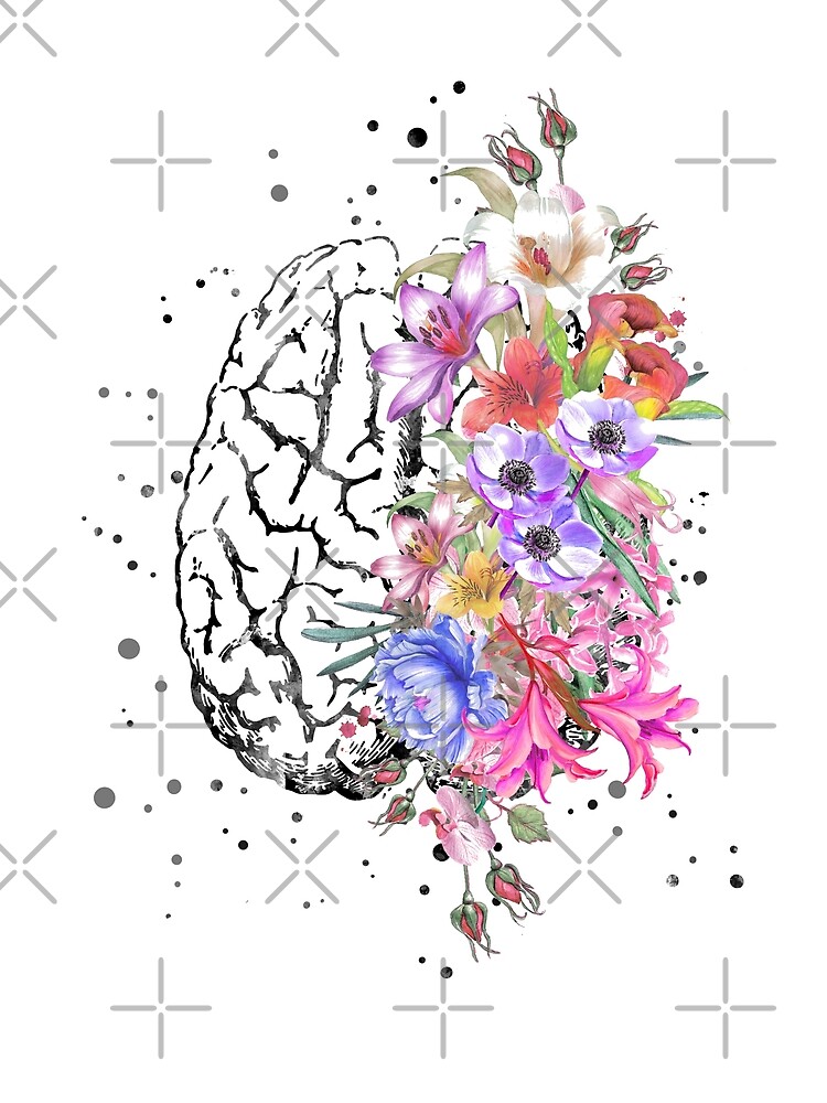 Brain anatomy, watercolor Brain, flowers brain, brain with Flowers by Rosaliartbook