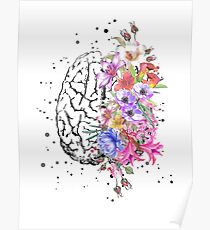 Gehirnanatomie, Aquarell Gehirn, Blumen Gehirn, Gehirn mit Blumen Poster