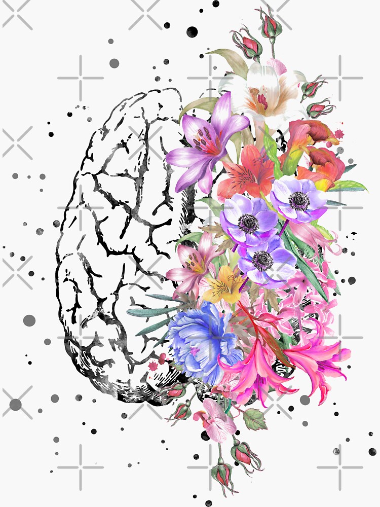 "Brain anatomy, watercolor Brain, flowers brain, brain with Flowers