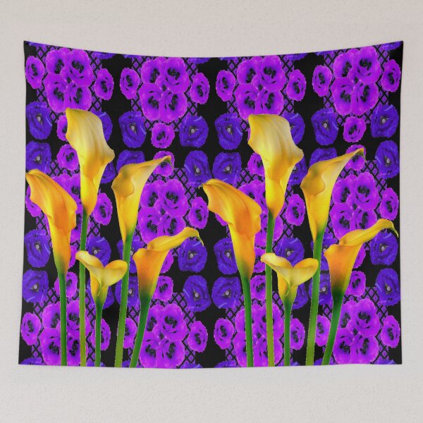 Item preview, GOLDEN CALLA LILIES ON PURPLE ABSTREACT ART designed and sold by sharlesart.
