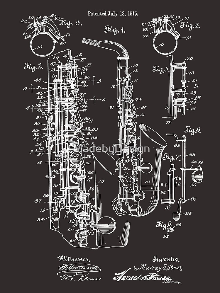 "Jazz Saxophone Vintage Patent Print 1915" Poster for Sale by