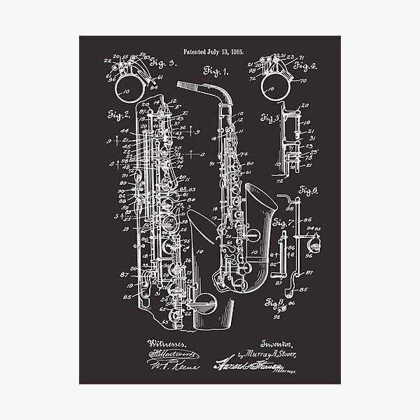 Jazz Saxophone Vintage Patent Print 1915 Photographic Print
