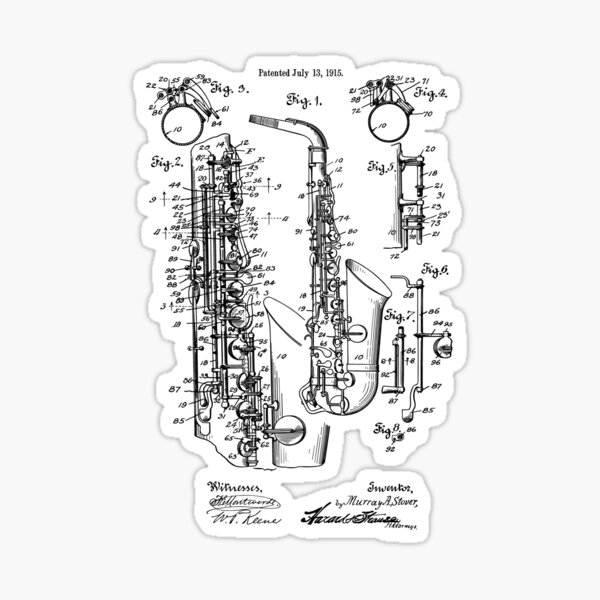 Patent Print Jazz Saxophone 1915 Sticker