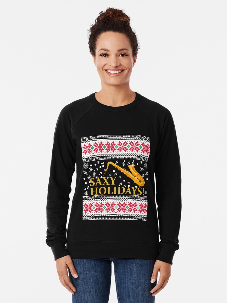 Saxophone Ugly Christmas Sweater Marching Band Saxophone Christmas Shirt Lightweight Sweatshirt