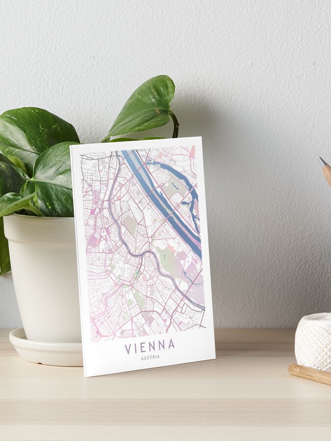 Watercolor Canvas Vienna Map Print Poster Wall Art Austria Gift Vienna City Map Decor