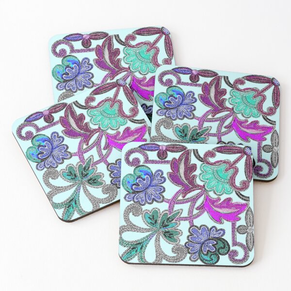 Item preview, TEAL BLUE PINK PURPLE WHITE VINTAGE FLOWERS designed and sold by BulganLumini.