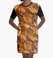 Golden Birch Leaves Graphic T-Shirt Dress