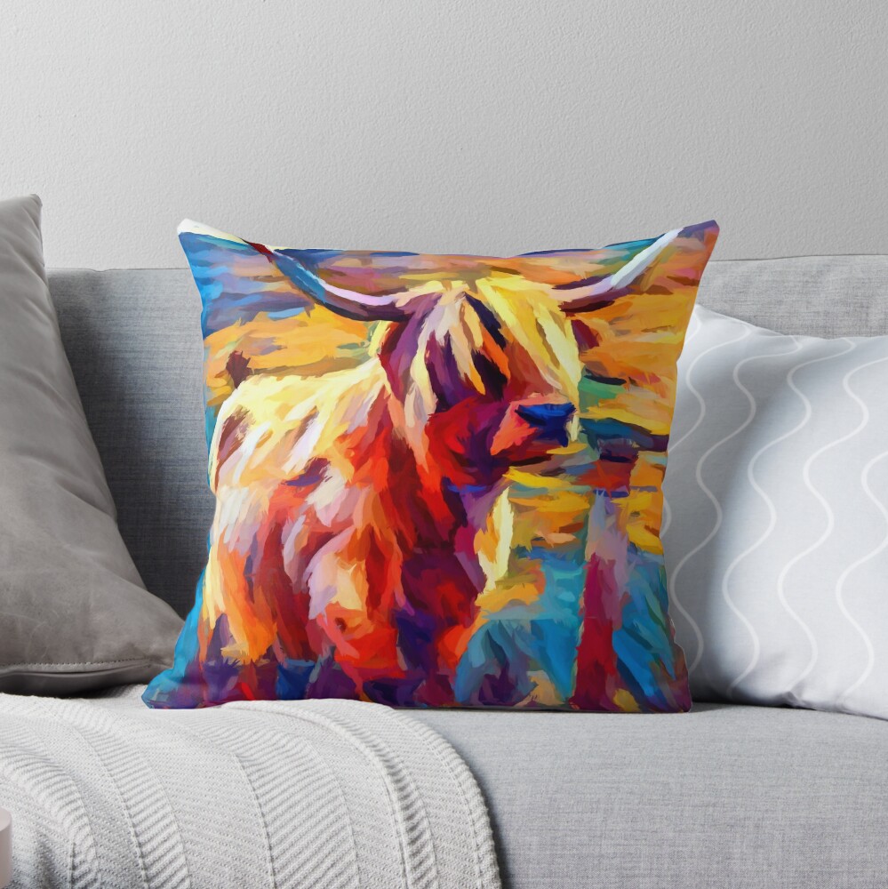 highland cow throw pillow