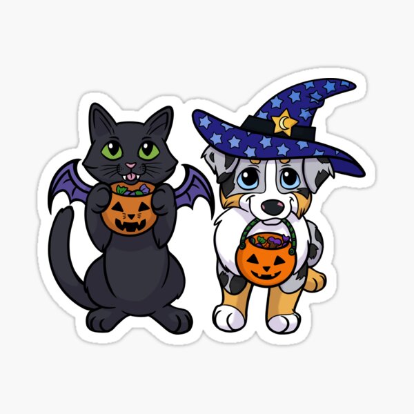 Item preview, Australian Shepherd with Cat Halloween designed and sold by sculptedpups.