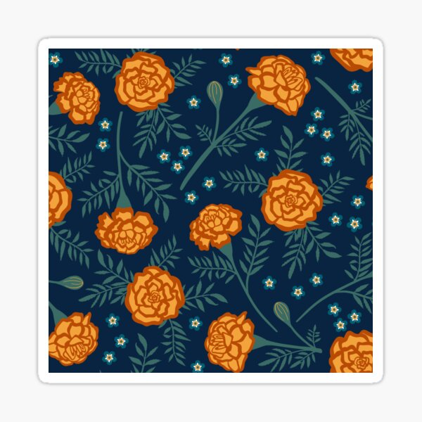 Item preview, Marigolds and forget me nots on midnight blue designed and sold by NewBranchStudio.
