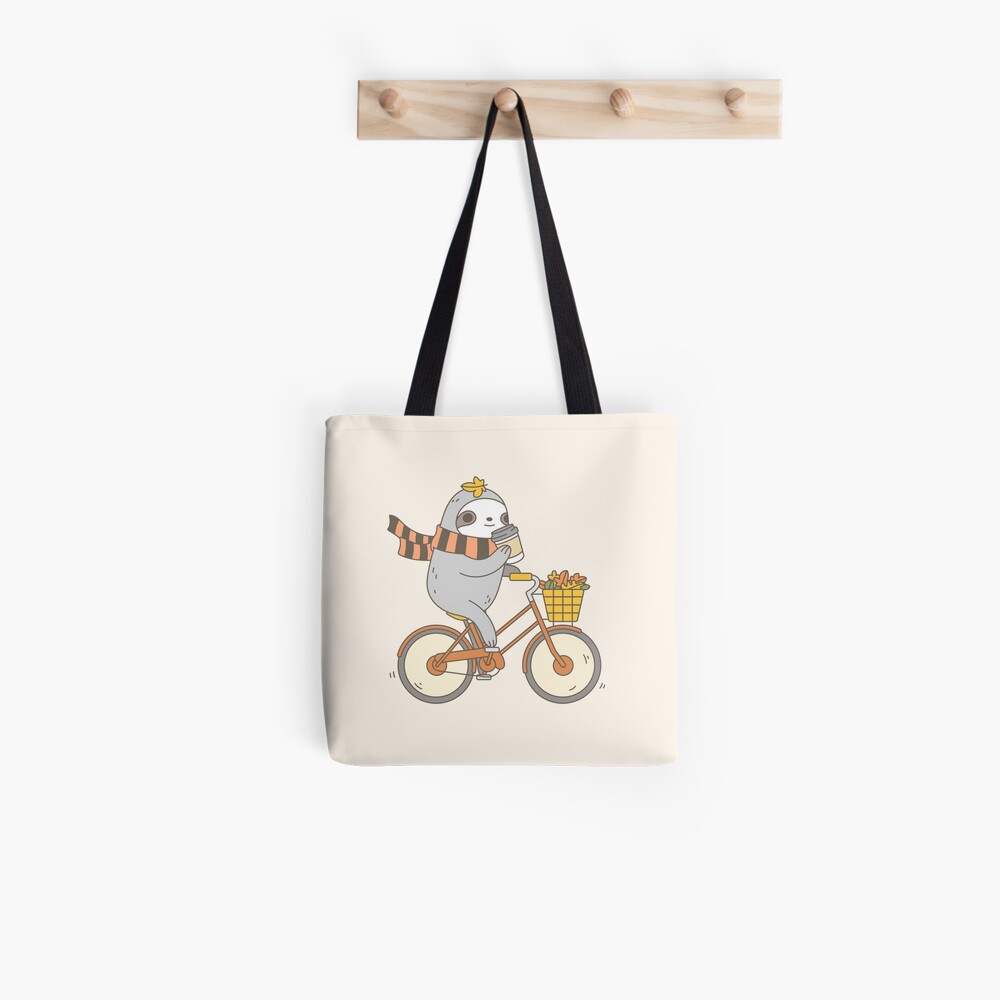 Fall Biking Sloth Tote Bag