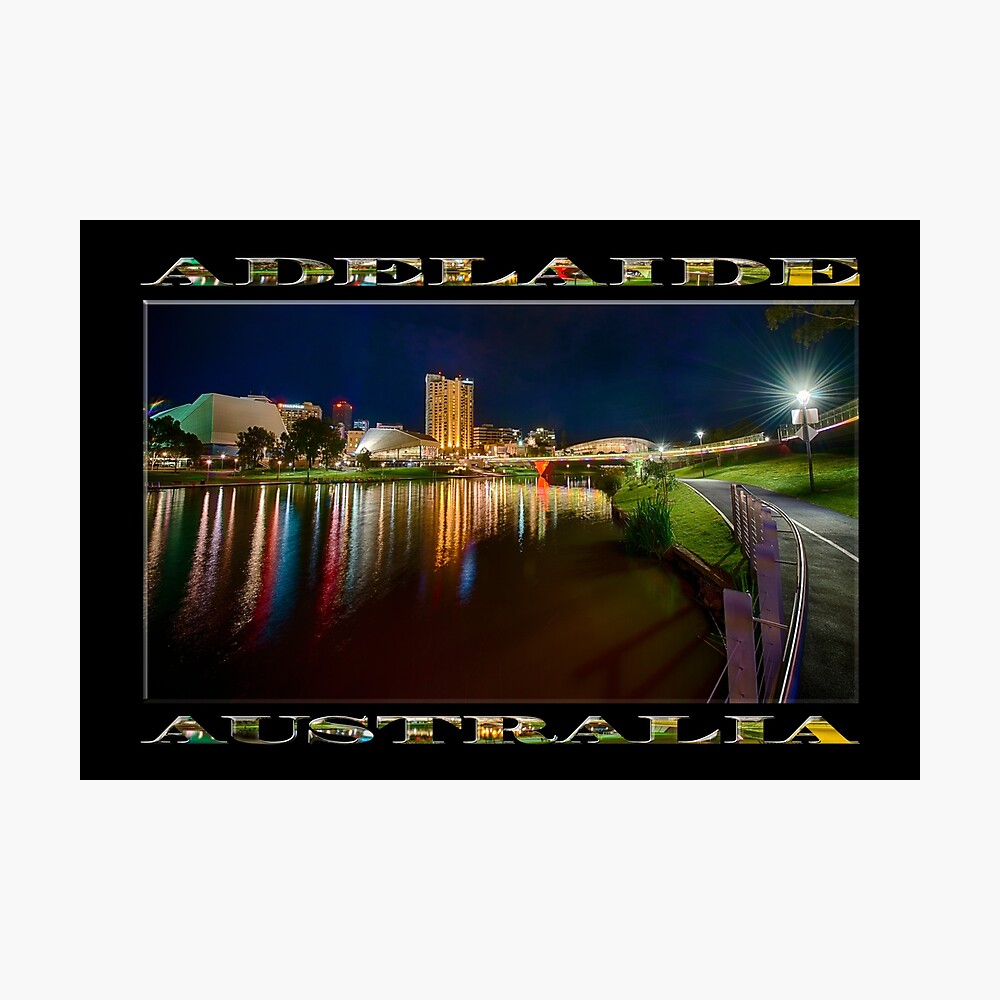 Adelaide Riverbank at Night VI (poster on black) Photographic Print