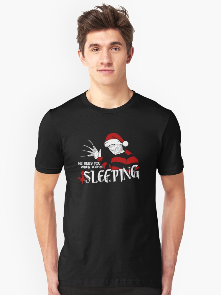 Alternate view of He sees you when you're sleeping... Slim Fit T-Shirt