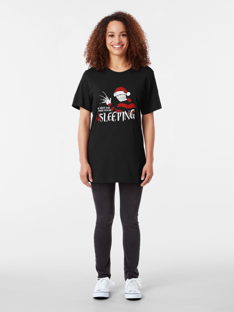 Alternate view of He sees you when you're sleeping... Slim Fit T-Shirt