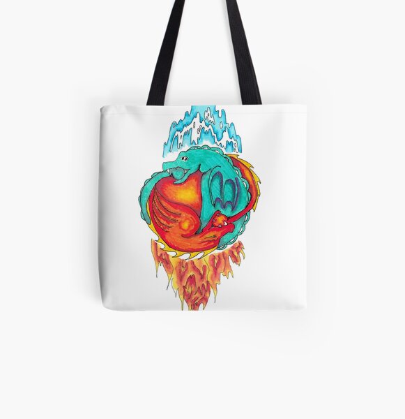 Fire and Water Dragon Yin Yang All Over Print Tote Bag