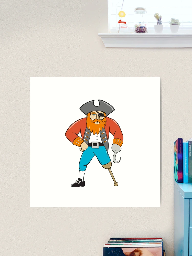 Captain Hook Pirate Wooden Leg Cartoon Art Print for Sale by