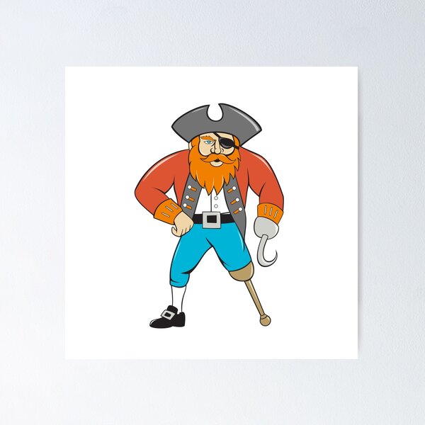 Captain Hook Pirate Wooden Leg Cartoon Poster for Sale by