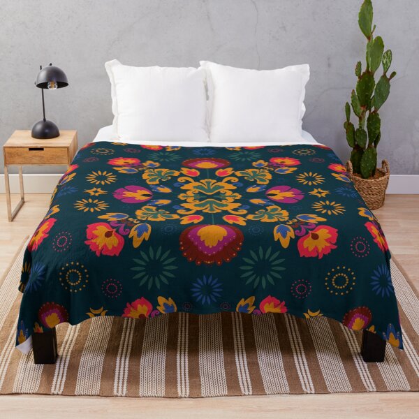 Fiesta Folk Blue Throw Blanket