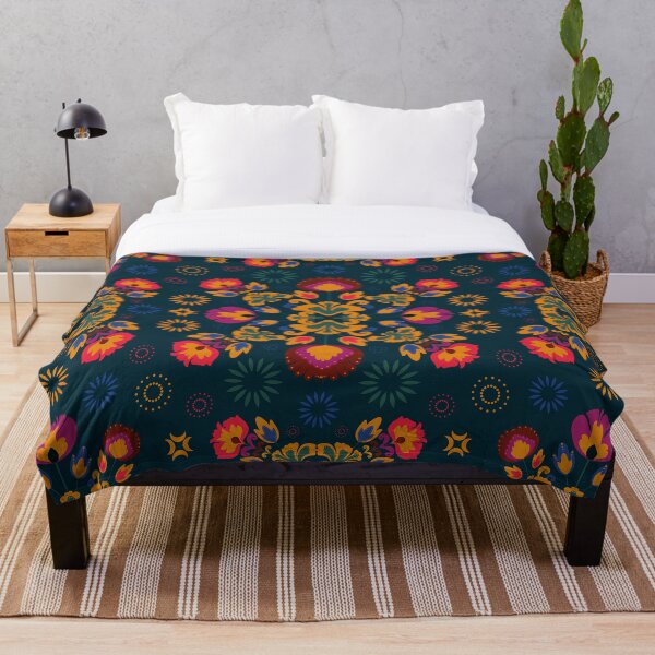 Fiesta Folk Blue Throw Blanket