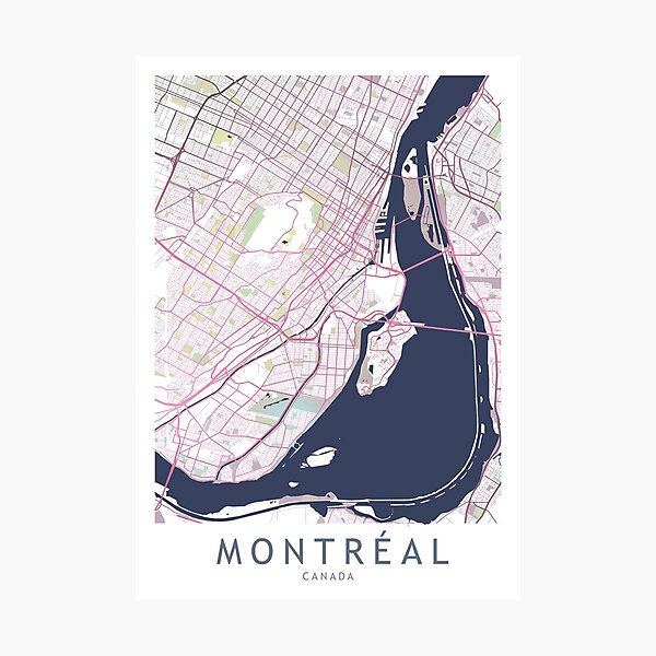 Item preview, Montreal City Map Canada Gift designed and sold by TheRedFinch.