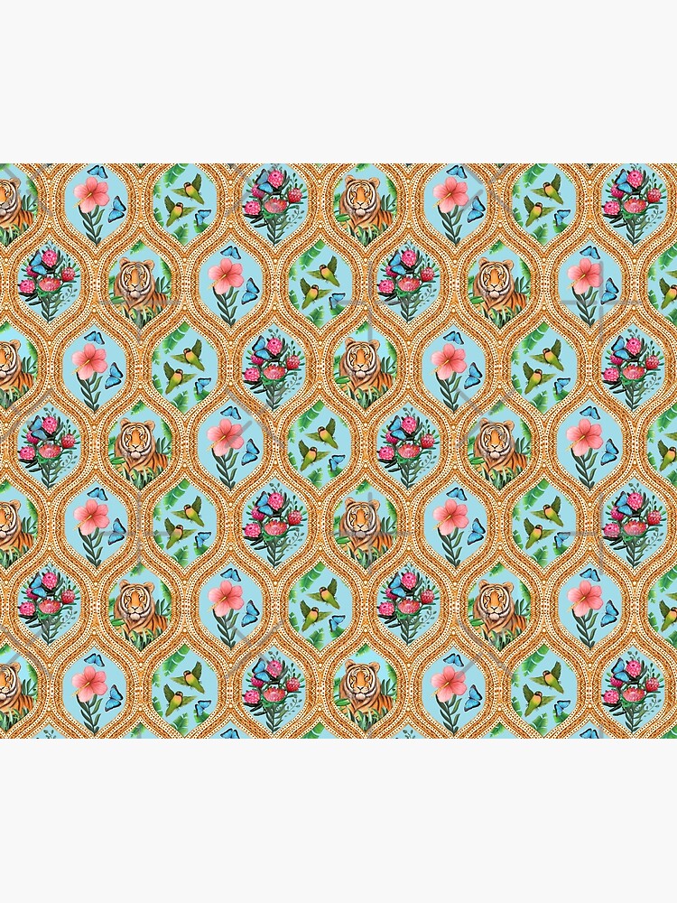 Tiger print with tropical flowers, lovebirds and blue morpho butterflies by MagentaRose